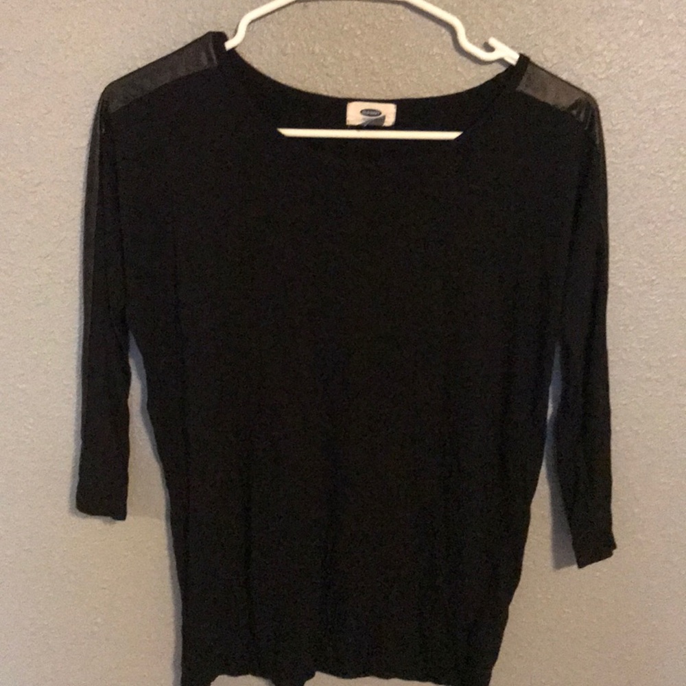 Black shirt with leather down the sides of arms